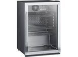 SEVERIN Flaschenkühlschrank FKS 8840, 118 l Netto, integriertes Schloss, LED‑Innenbeleuchtung, Temperaturregler 0–7 (0–10 °C), B 545 x H 840 x T 540 mm, 42 dB, Schwarz/Silber, Made in Germany