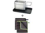 Küchenorganizer-Set WENKO "Modell Universal", silberberfarben matt, B:21cm H:10,5cm L:12cm T:12cm, Edelstahl, Küchenhelfer-Sets, viel Stauraum für Spülmittel und Spültuch, aus rostfreiem Edelstahl