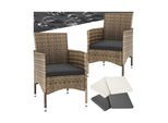 tectake® 2er Set Rattanstuhl, widerstandsfähig, 2 Bezugssets, 59 x 57 x 85 cm