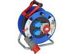 Brennenstuhl Kabeltrommel Garant CEE 1 IP44, 30m RN-Kabel, 3 Steckdosen, Kunststoff, für Aussenbereich, blau/rot