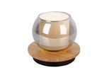 NÄVE Tischleuchte "Texas", beige (natur), 1, Ø 15cm H: 15cm, 1 Stk., Leuchten, Glasschirm smokey, naturfarbenes Holzdetail, 1x E27 exkl., D: 18cm, Tischleuchte