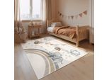 Kinderteppich VILLEROY & BOCH "Walk like an Elephant Rainy Party Teppich", creme, mulitfarben, B:120cm H:9mm L:170cm, Polypropylen, Teppiche, Kinderteppich, Spielteppich weich, Kinderzimmer, Boho Kids Spielunterlage, Tieremotiv