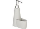 Seifenspender "SIMRA", beige, Kunststoff, Polyresin (Kunststein), SCHÖNER WOHNEN-KOLLEKTION, Dosierspender, Seifenspender, Spülmittelspender mit Schwammablage, hochwertige Keramik, 300 ml