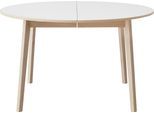 Esstisch HAMMEL FURNITURE "Basic Single, rund/oval, ausziehbar Ø130–228 cm, mit 2 Einlegeplatten", weiß (weiß, naturfarben, naturfarben, weiß), B:130cm H:76cm T:130cm, Tischplatte: Weißes Melamin mit weiß pigmentierter Eichenkante (Mattlack), Gestell: Eiche massiv weiß pigmentiert, Tische, Esstisch, Melamin/Massivholz – ideal für Familien, langlebig, Scandi Design