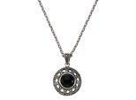 Kette mit Anhänger ZEEME "Silber 925 oxydiert 45cm lang mit schwarzem Achat 10mm", schwarz, Halsketten, Damen, 45cm, Silber 925 (Sterlingsilber), L: 45 B: 21mm, glänzend, B:21mm