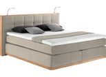 Boxspringbett HOME AFFAIRE "Vinton", beige, B:200cm L:213cm, Komplettbetten, Boxspringbett, aus Eiche, mit LED-Beleuchtung, verschiedene Härtegrade (auch H4)