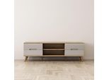 TV-Board OTTO HOME "Lund", grau, B:160cm H:50cm T:40cm, Sideboards, TV-Board, glänzende Fronten, Kabeldurchführung, helles Holzdekor, Breite 160 cm