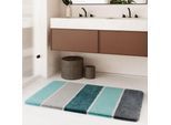 Badematte HOMIE LIVING "Rio Marina", türkis blau, H:30mm, Polyester, Badematten, Badematte, flauschiger Badteppich, modern gestreift, waschbar, Badezimmerteppich