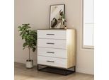 Schubkastenkommode OTTO HOME "Lucca Sideboard mit schwarzen Griffen 4 Schubladen Kufengestell", weiß (eichefarben), B:80cm H:97cm T:40cm, Sideboards, Kommode Wäscheschrank im Loft Design mit 4 Schubladen
