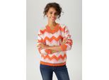 Strickpullover ANISTON CASUAL, Damen, Gr. 38, gold (orange, flieder, rosé, goldfarben), Strick, Obermaterial: 49% Viskose, 26% Polyamid, 24% Polyester, 1% metallisierte Fasern, Glanzfaden, Jacquardmuster, lässig geschnitten hüftlang, V-Ausschnitt, Rippstrickbündchen, Pullover Strickpullover, im interessantem Zick-Zack-Muster