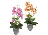 Kunstpflanze I.GE.A. "Orchidee", bunt (rosa, orange), B:19cm H:40cm L:40cm, Kunstpflanzen, Kunstpflanze, Mit Blättern und Luftwurzeln, im Topf aus Keramik, 2er Set