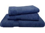 Handtuch Set DYCKHOFF "Siena", blau (tintenblau), 3 Stk., Frottier, Frottier, Obermaterial: 100% Baumwolle, Handtuch-Sets, mit Bordüre; 2 Handtücher (50x100cm), 1 Duschtuch (70x140cm)