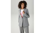 Longblazer ANISTON CASUAL, Damen, Gr. 36, grau (hellgraumeliert), Milano Rib, Obermaterial: 68% Polyester, 28% Viskose, 4% Elasthan. Futter: 100% Polyester, meliert, lässig geschnitten Po-bedeckend, Blazer Longblazer, mit Reverskragen