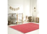 Kinderteppich GOODPRODUCT "Insa Fleckerl", rot, B:120cm H:5mm L:180cm, Baumwolle, Teppiche, Kinderteppich, Uni Farben, pastell, handgewebt, pflegeleicht, waschbar, Kinderzimmer