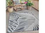 Teppich S.OLIVER "Skadom, Wende-Teppich im Blatt Design, auch für Balkon und Terrasse", grau, B:60cm H:5mm L:90cm, Kunstfaser, Teppiche, Teppich, für In- und Outdoor geeignet, wetterfest & UV-beständig