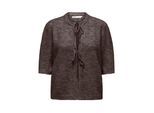 Strickjacke ONLY "ONLSIMONI 2/4 BOW CARDIGAN KNT NOOS", Damen, Gr. S, coffee bean detail:melange, Strick, Obermaterial: 74% Polyacryl, 24% Polyester, 2% Elasthan, meliert, unifarben, relaxed fit normal, Rundhals, Strickjacken Strickjacke