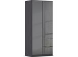 Drehtürenschrank OTTO HOME "Kleiderschrank Kleiderschränke Schrank Garderobe AGORDO mit Glasfront", grau (graumetallic, glas basalt), B:91cm H:210cm T:54cm, Holzwerkstoff, Schränke, Drehtürenschrank, mit Außenschubkästen, in 7 Breiten und 2 Höhen MADE IN GERMANY