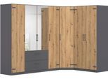 Schrank-Set RAUCH "Holmes", grau (graumetallic, eiche artisan), B:266cm H:197cm T:176cm, Holzwerkstoff, Kastenmöbel-Sets, mit Applikationen "Industrial Style" MADE IN GERMANY