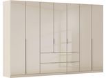 Drehtürenschrank OTTO HOME "Kleiderschrank Kleiderschränke Schrank Garderobe AGORDO mit Glasfront", beige (beige, glas beige (champagner)), B:315cm H:210cm T:54cm, Holzwerkstoff, Schränke, Drehtürenschrank, mit Außenschubkästen, in 7 Breiten und 2 Höhen MADE IN GERMANY