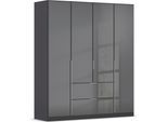 Drehtürenschrank OTTO HOME "Kleiderschrank Kleiderschränke Schrank Garderobe AGORDO mit Glasfront", grau (graumetallic, glas basalt), B:181cm H:210cm T:54cm, Holzwerkstoff, Schränke, Drehtürenschrank, mit Außenschubkästen, in 7 Breiten und 2 Höhen MADE IN GERMANY