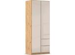 Drehtürenschrank OTTO HOME "Kleiderschrank Kleiderschränke Schrank Garderobe AGORDO mit Glasfront", beige (eiche artisan, glas champagner), B:91cm H:229cm T:54cm, Holzwerkstoff, Schränke, Drehtürenschrank, mit Außenschubkästen, in 7 Breiten und 2 Höhen MADE IN GERMANY