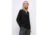 Langarmbluse STREET ONE, Damen, Gr. 38, schwarz, Stoff, 100% Viskose, unifarben, klassisch normal, V-Ausschnitt, Bündchen, Blusen, im Tunika-Style