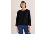 Langarmbluse CECIL, Damen, Gr. S (38), schwarz, Stoff, 100% Viskose, unifarben, klassisch normal, Rundhals, angesetztes Bündchen, Blusen, aus softer Viskose