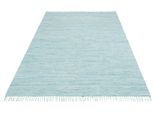 Teppich OTTO HOME "Paul" Gr. 32, blau (aquamarin), B:40cm H:5mm L:60cm, Baumwolle, Teppiche, Teppich, Wendeteppich, Uni, handgewebt, mit Fransen, reine Baumwolle, Läufer