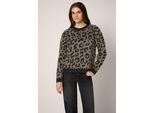 Rundhalspullover STREET ONE STUDIO, Damen, Gr. 42, schwarz, Stoff, 100% Polyester, normal normal, Rundhals, Rippbündchen, Pullover Rundhalspullover, im Leo Design