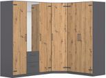 Schrank-Set RAUCH "Holmes", grau (graumetallic, eiche artisan), B:221cm H:197cm T:163cm, Holzwerkstoff, Kastenmöbel-Sets, Schrank-Set, mit Applikationen "Industrial Style" MADE IN GERMANY