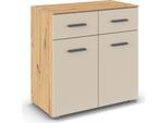 Kommode RAUCH "Gamma", eiche artisan, beige (champagner), B:80cm H:81cm T:42cm, Holzwerkstoff, Sideboards, Kommode, mit zwei Türen und zwei geräumigen Schubladen MADE IN GERMANY