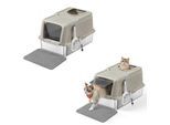 FEANDREA 2er Edelstahl Katzentoilette XL mit Deckel 2 Eingängen beige