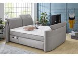 Boxspringbett JOCKENHÖFER GRUPPE "Movie Star in der Größe 180x200cm", grau (hellgrau 333, 19), B:206cm L:258cm, Bezug Bett: Microfaser (100% Polyester);Topper und Matratzenspiegel: 100% Polyester, Komplettbetten, Boxspringbett, mit versenkbarem TV-Lift und Fernbedienung, verstellbare Kopfstützen