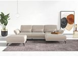 Ecksofa HOME AFFAIRE "Coco L-Form", beige (creme), B:284cm H:88cm T:196cm, 100% Polyester, Sofas, Ecksofa, Sitztiefen-, Arm- und Kopfteilverstellung, Cord-Bezug, Fußhöhe 15 cm
