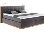 Boxspringbett HOME AFFAIRE "Vinton", grau (charcoal), B:220cm L:213cm, Komplettbetten, Boxspringbett, aus Eiche, mit LED-Beleuchtung, verschiedene Härtegrade (auch H4)