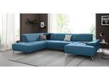 Wohnlandschaft HOME AFFAIRE "Caluna", blau (azur), B:334cm H:81cm T:235cm, Flachgewebe Mura: (100% Polyester);Luxus-Microfaser Vintageoptik (100% Polyester);Luxus-Mikrofaser (90% Polyester, 10% Polyamid), Sofas, Wohnlandschaft, Inkl.Sitztiefenverstellung, wahlweise mit Kopf- und Armteilverstellung
