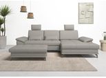 Ecksofa OTTO HOME "Costello L-Form, B: 301 cm mit Sitztiefen-, Armteilverstellung &", grau (hellgrau), B:301cm H:89cm T:176cm, Luxus-Microfaser (90% Polyester, 10% Polyamid);Samtoptik (100% Polyester), Sofas, Ecksofa, 3 Nierenkissen, optional Bettfunktion & Bettkasten