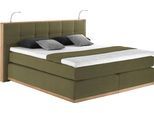 Boxspringbett HOME AFFAIRE "Vinton", grün (olive), B:220cm L:213cm, Komplettbetten, Boxspringbett, aus Eiche, mit LED-Beleuchtung, verschiedene Härtegrade (auch H4)