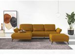 Ecksofa HOME AFFAIRE "Coco L-Form", gelb (mustard), B:284cm H:88cm T:196cm, 100% Polyester, Sofas, Ecksofa, Sitztiefen-, Arm- und Kopfteilverstellung, Cord-Bezug, Fußhöhe 15 cm