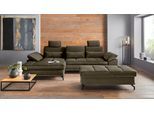 Ecksofa OTTO HOME "Costello L-Form, B: 301 cm mit Sitztiefen-, Armteilverstellung &", grün (oliv), B:301cm H:89cm T:176cm, 100% Polyester;Samtoptik (100% Polyester), Sofas, Ecksofa, 3 Nierenkissen, optional Bettfunktion & Bettkasten