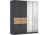 Drehtürenschrank RAUCH "Maika", grau (graumetallic, eiche artisan), B:181cm H:210cm T:54cm, Holzwerkstoff, Schränke, Drehtürenschrank, mit Spiegel, 2 Schubladen, in verschiedenen Breiten, Höhen und Farben