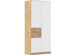 Drehtürenschrank RAUCH "Kleiderschrank Schrank Garderobe MAIKA mit Dekor-Front", weiß (eiche artisan, alpinweiß), B:91cm H:210cm T:54cm, Holzwerkstoff, Schränke, Drehtürenschrank, 2 Schubladen, in verschiedenen Breiten, Höhen, Farben, MADE IN GERMANY