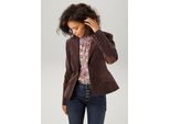 Jackenblazer ANISTON CASUAL, Damen, Gr. 38, braun (dunkelbraun), Web, Obermaterial: 97% Baumwolle, 3% Elasthan. Futter: 100% Polyester, unifarben, figurbetont hüftlang, normaler Saum mit Knöpfen, Blazer, mit Stoff-Einfassungen und Ärmelpatches