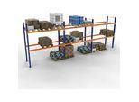 Schulte Palettenregal, Grundregal, B 8444 x T 1100 x H 3000 mm, 3 Ebenen, Palettengewicht bis 1000 kg, Feldlast 7070 kg, blau/orange