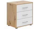 Nachtschrank, Weiß, Eiche Artisan, Grauweiß, Kunststoff, 3 Schublade(n) Schubladen, 50x54x35 cm, FSC Mix, Schlafzimmer, Nachttische