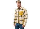 Fleecejacke JACK WOLFSKIN "FELSLICHT CHECK JACKET", Herren, Gr. S, weiss (panna cotta), Obermaterial: 100% Polyester, Bündchen, Jacken Fleecejacke, mit hochflorigem 300er Sherpa Fleece, mit Stehkragen