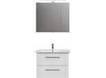 Badmöbel-Set SAPHIR "Badmöbel-Set 2-teilig Keramik-Waschtisch mit LED-Spiegelschrank", weiß, B:80cm H:57,4cm T:46,8cm, Holzwerkstoff, Kastenmöbel-Sets, Badmöbel-Set, Badezimmer Set 80 cm breit, inkl. Türdämpfer, 3 Türen, 2 Schubladen