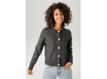 Strickjacke ANISTON CASUAL, Damen, Gr. 40, dunkelgrau, meliert, Strick, Obermaterial: 73% Polyacryl, 24% Polyester, 3% Elasthan, meliert, lässig geschnitten kurz, Rundhals, Rippstrickbündchen, Strickjacken Strickjacke, aus effektvollem Melange-Garn