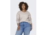 Strickpullover ONLY CARMAKOMA "CARCAMILLA V-NECK L/S PULLOVER KNT NOOS", Damen, Gr. S, beige (pumice stone detail:melange), Strick, Obermaterial: 74% Polyacryl, 24% Polyester, 2% Elasthan, meliert, normal, V-Ausschnitt, Pullover Strickpullover, Materialmix