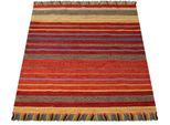 Teppich PACO HOME "Kilim 213", orange (terrakotta), B:60cm H:12mm L:110cm, Baumwolle, Teppiche, Teppich, handgewebter Wendeteppich, reine Baumwolle, gestreift, Wohnzimmer